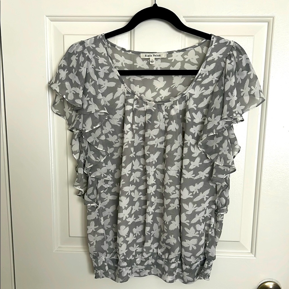 Black Rainn Gray and white dove printed Women's Top